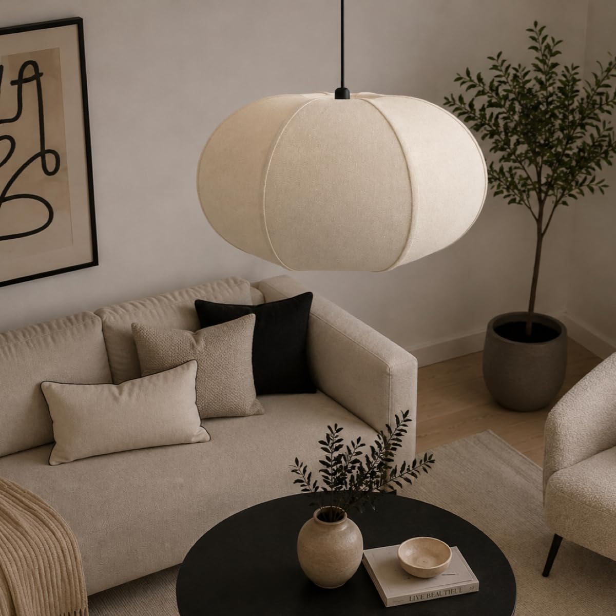 CGC Lighting Indoor Lamp Shade Linen Fabric Hanging Ceiling Floor Large Oatmeal Textured Finish (Large Oatmeal)