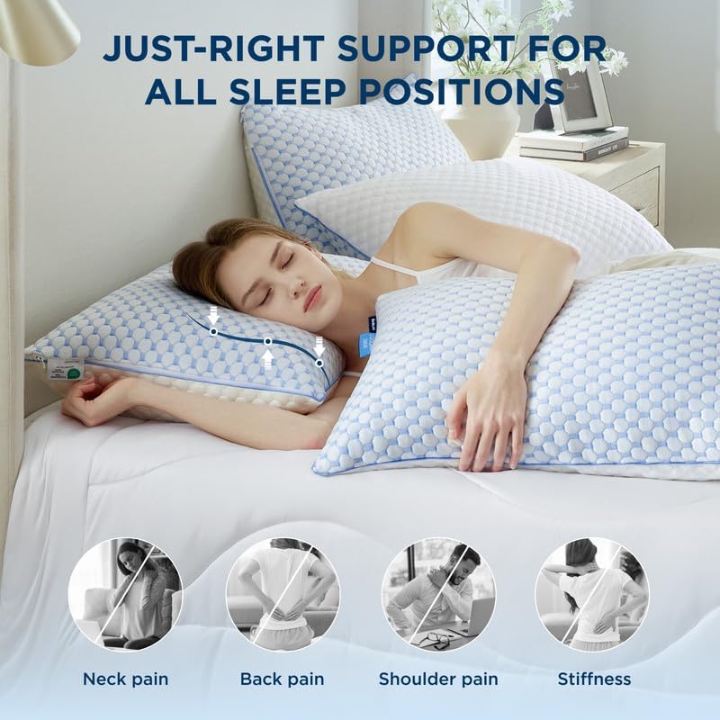Bedsure Cooling Bed Pillows for Sleeping, Shredded Memory Foam Queen Pillows, Set of 2, Luxury Cover Made of Rayon Derived from Bamboo, Adjustable Firmness for Side, Back, Stomach, and Hot Sleepers - Image 5