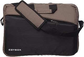 شنطة لابتوب كلاسيكية من القماش بسوستة ايجي بوكس رو من اكسيسوريز شوب، جيب أمامي بسوستة وحزام كتف لحماية اللابتوب، لون أسود وبني