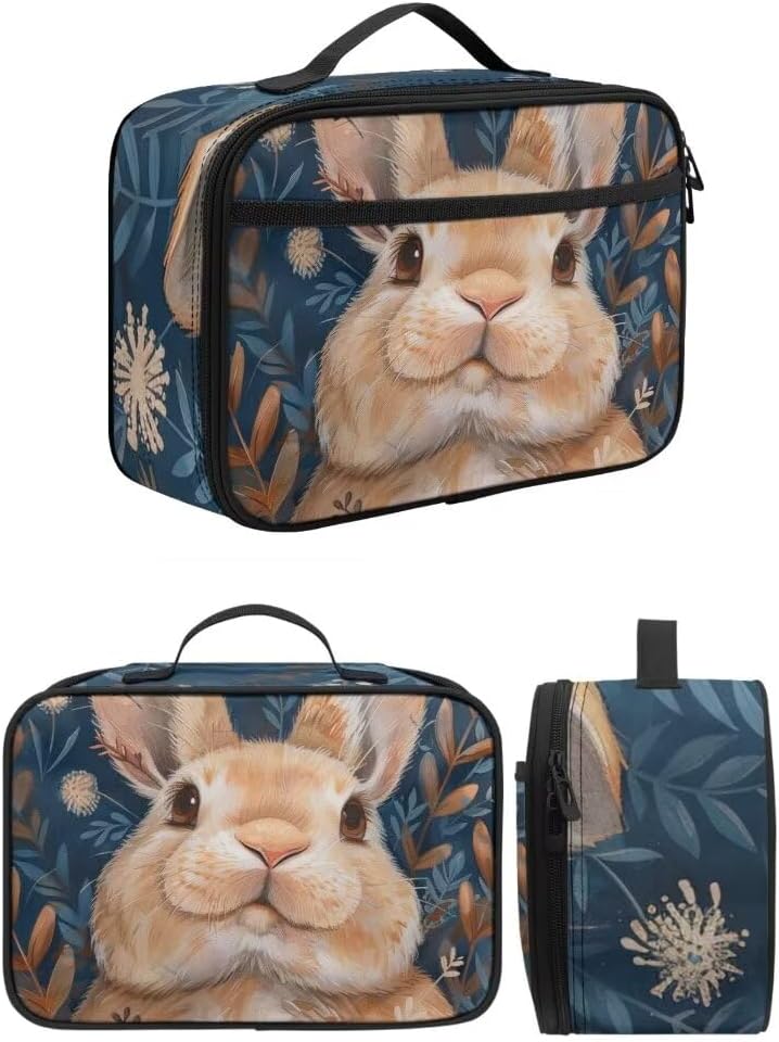 Boys Girls Rabbit Backpack with Lunch Box Animal Print Student Bookbag Kids Adjustable Padded Straps Comfy Lightweight Blue Elementary School Backpack And Lunch Bag Set 17 Inch