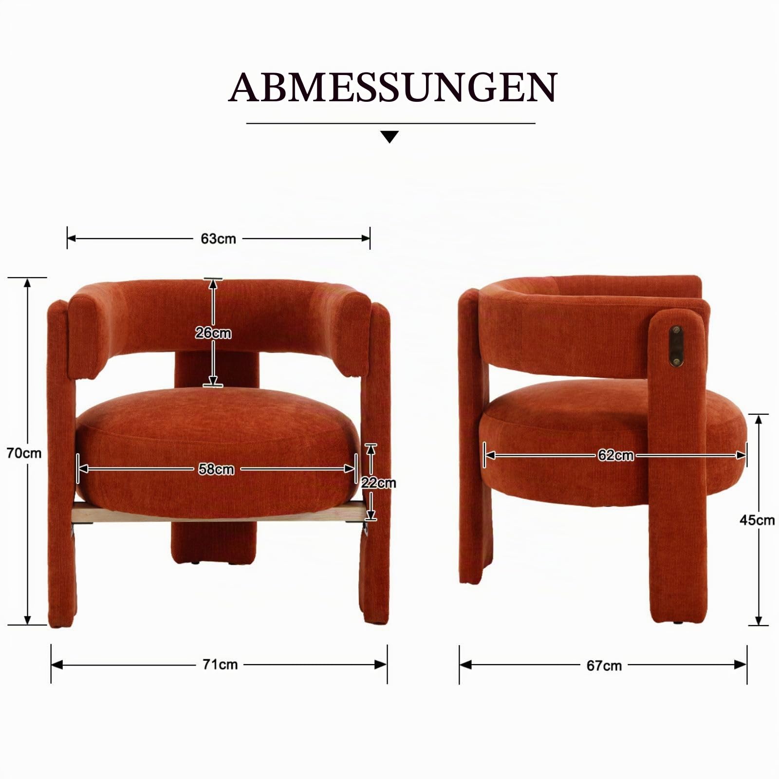 chairus Sessel Wohnzimmer Modern Gepolsterter Ohrensessel Orange