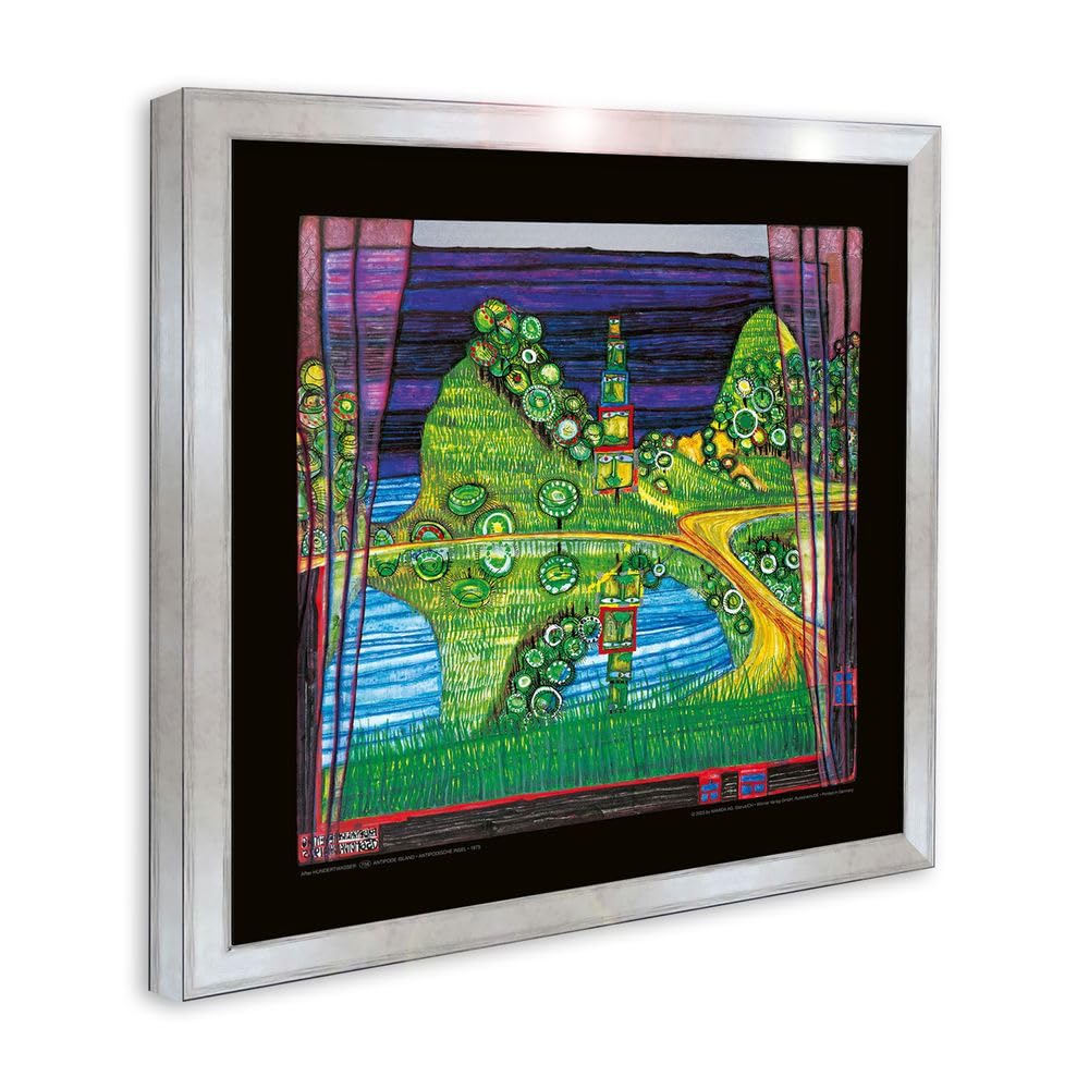 artissimo Premium-Kunstdruck gerahmt 53x53 cm AG4684 – Friedensreich Hundertwasser Antipodische Insel – Bild mit Rahmen, Wandbild, Poster, Wanddekoration