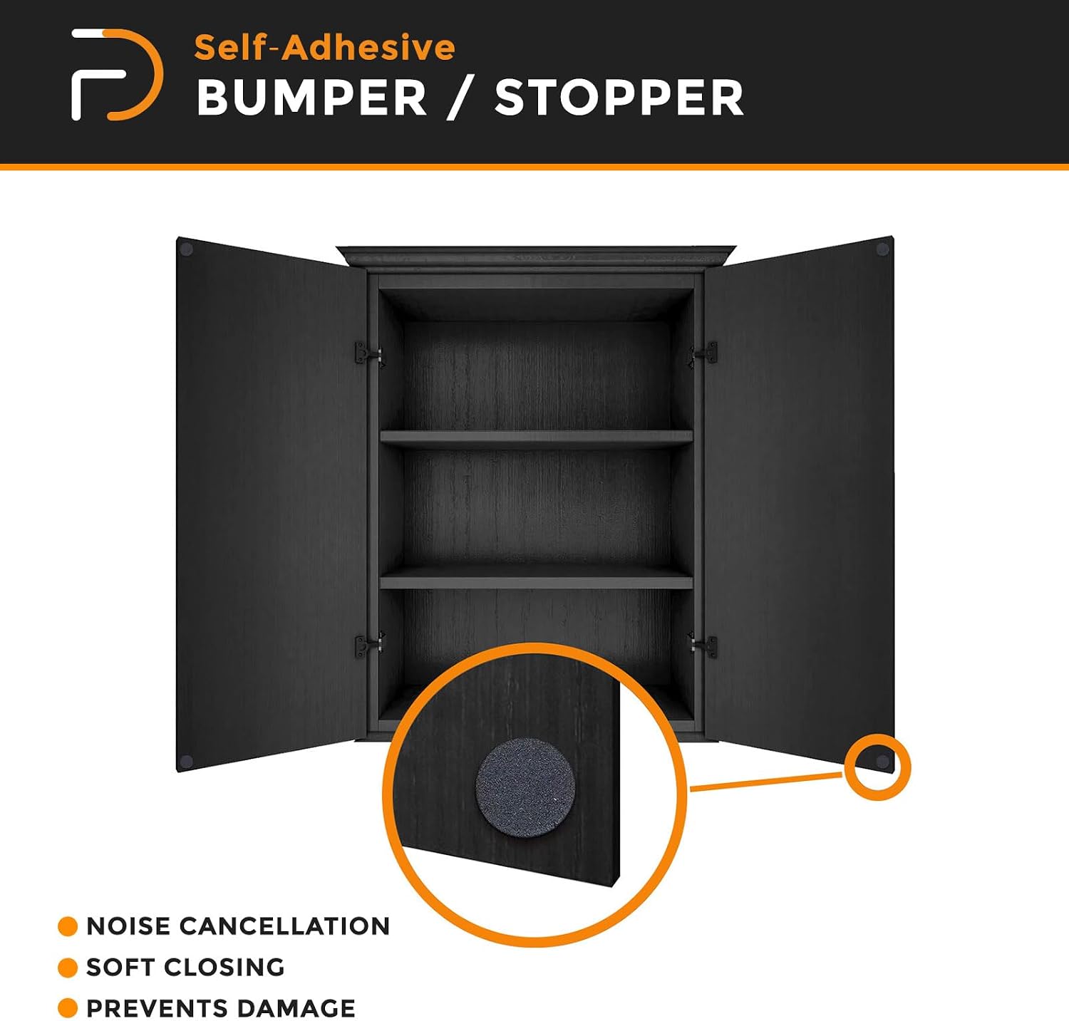 234Pcs Furndiy Cabinet Door Bumpers - Self-Adhesive - Noise Stopper - Wall Protection, Drawers, Cupboards, Cutting Boards, Glass Tops, Picture Frames, Kitchen Furniture (19/32" - 15mm, Black/Brown)