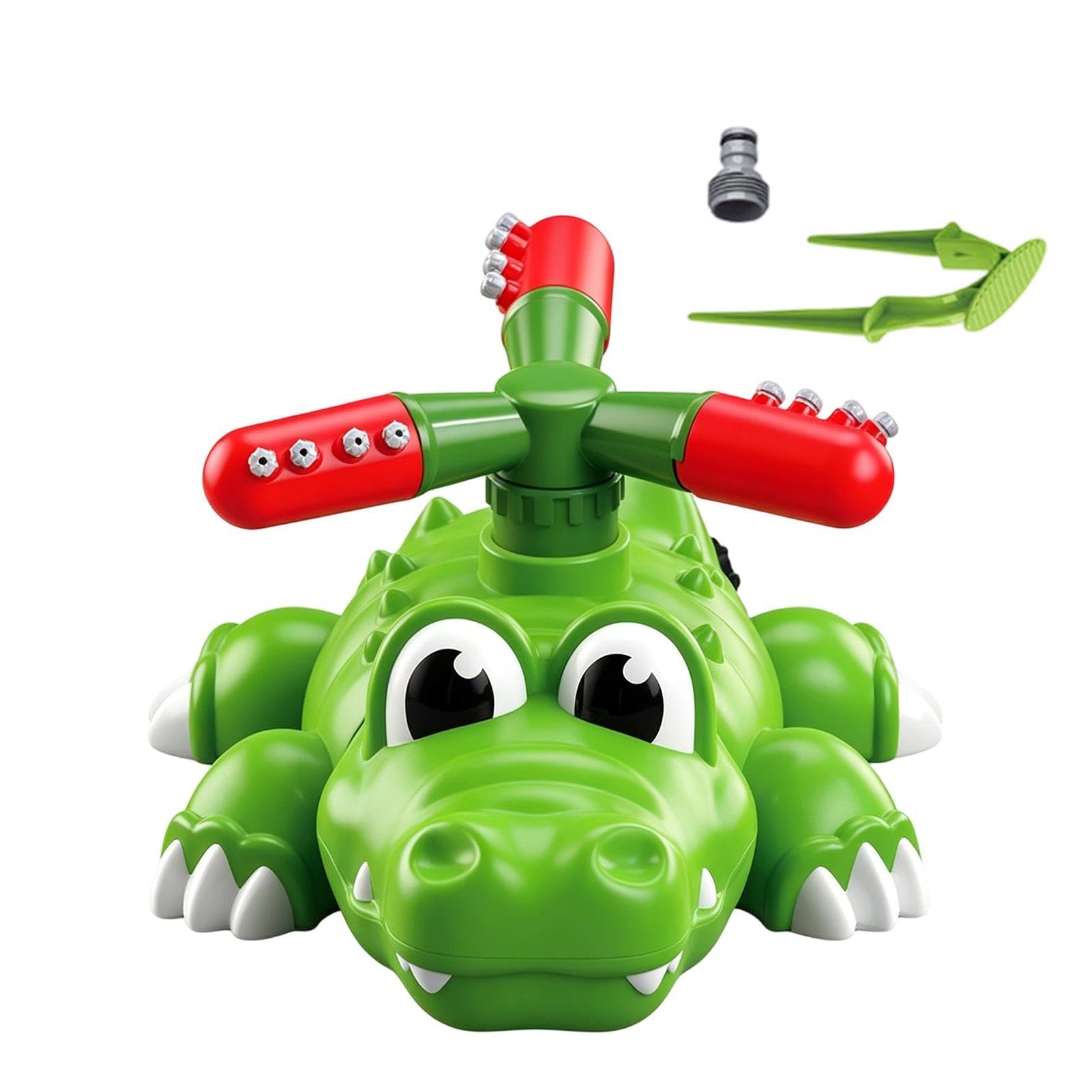 Kids Water Sprinkler Toy - 24.5x22.5x17cm Cartoon Crocodile Rocket Launcher Game, Outdoor Splash Play Sprinklers Toy | Fun Summer Waters Spray Toys for Kids | Durable Garden Lawn Water Sprinkler Play
