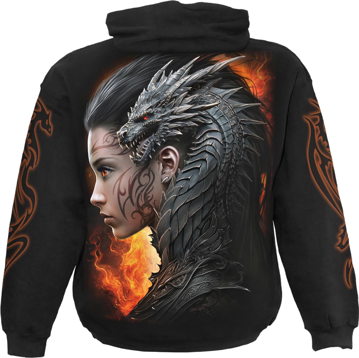 Spiral Draco Queen - Hoodie Uomo Felpa con Cappuccio Nero Regular