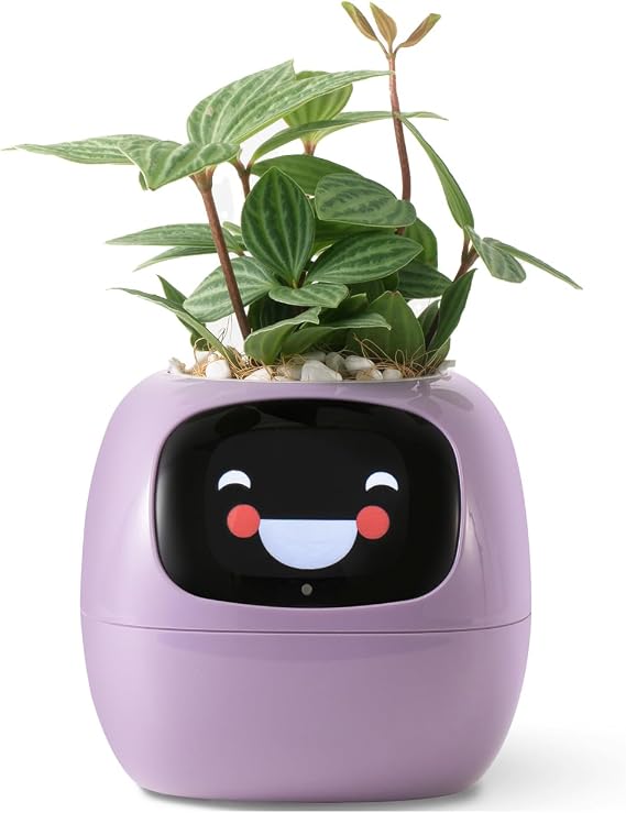PLANTSIO Smart Pet Planter with Robot Guidance, Emoji-Accompanied Plant Care, Lovely Plant Companion with Rich Gesture Interaction, Neat Desk Setup Gift Purple