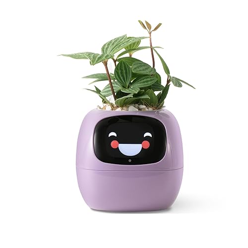 PLANTSIO Smart pet Planter Robot Guidance on Plant Care with Emojis, Adorable Plant Companion with Rich Gesture Interaction, Neat Desk Setup Gift (Purple) - Purple