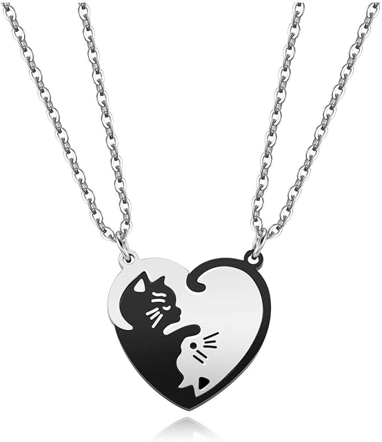 JSDDE Couples Heart Matching Necklace Yin Yang Cat Hug Puzzle Necklace for His and Hers Lovers Valentines Gifts