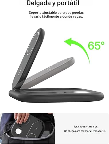 Miniatura 6 de Belkin Cargador de iPhone 3 en 1 compatible con MagSafe, plegable magnético Qi2, estación de carga MagSafe para teléfono, Apple Watch, AirPods,