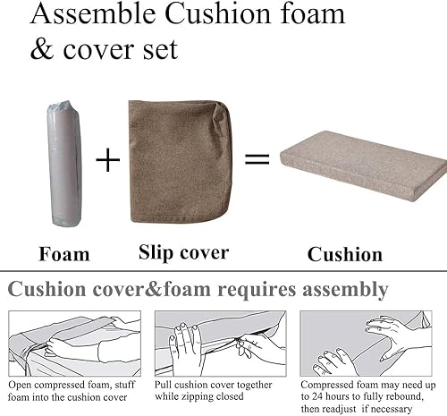 Miniatura 6 de Cojines de banco para muebles de interior, espuma antideslizante para silla de cocina, comedor, cojín de asiento con cremallera de 44 x 16 pulgadas,