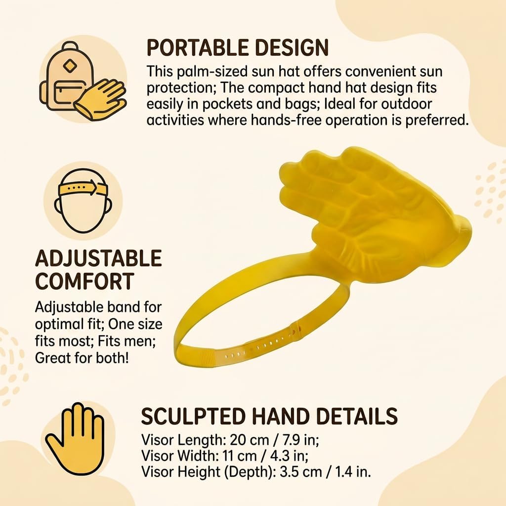 Palm-Sized Sun Hat, Hands-Free Hand Shade Hat and Hand Visor, Portable HandHat for Outdoor Activities, Compact Hand Hat Design for Sun Protection, Lightweight Hand Visor for Various Occasions Yellow