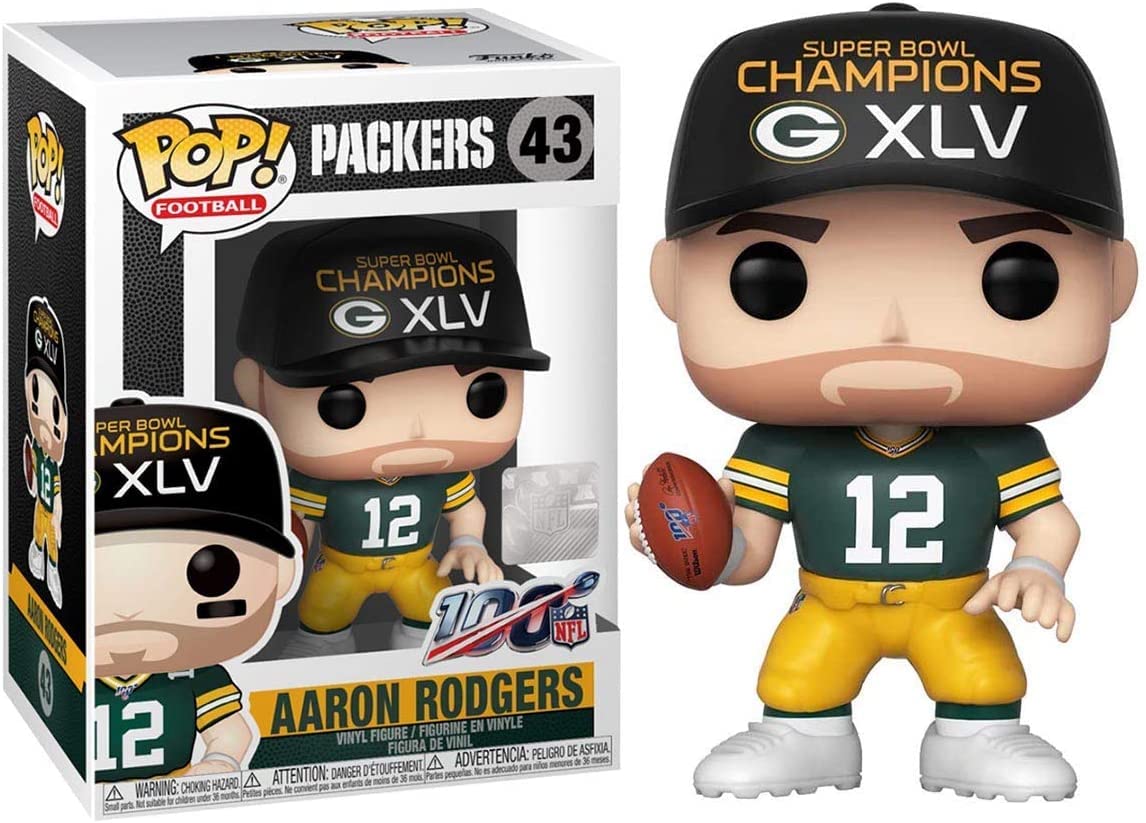 POP Football: Packers - Figura de vinilo Funko de Aaron Rodgers Super Bowl Champions XLV (incluye funda protectora de caja compatible), multicolor, 3.75 pulgadas