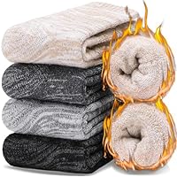 EBMORE Chaussettes Électriques en Laine de Mérinos pour Femmes et Hommes Épais Hiver Randonnée Confortables Crew Cadeaux Chaussettes 4 Paires Stuffer(Beige/Gris/Gris Foncé/Noir, M)