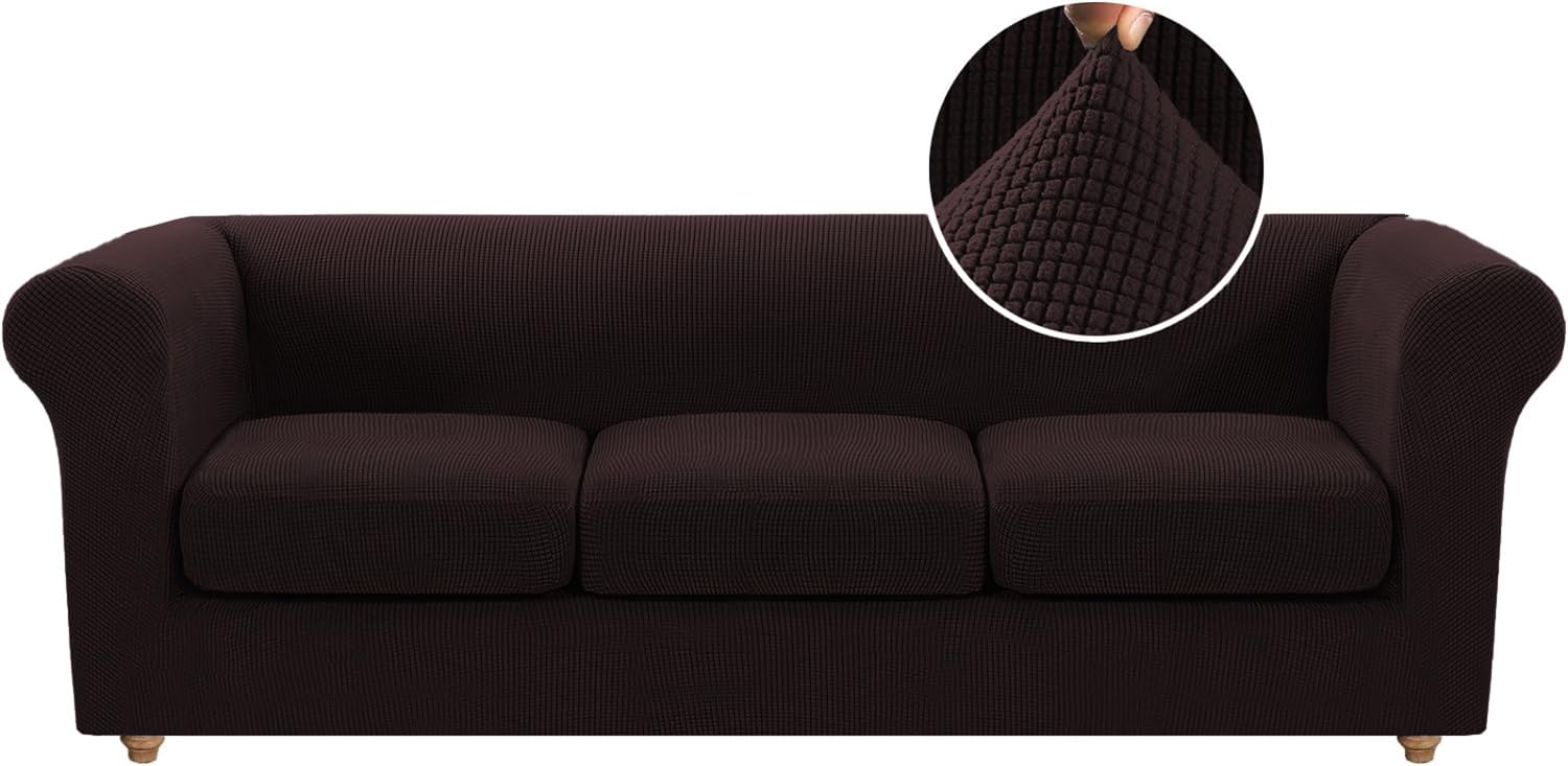Housse de canapé élastique extensible universelle marron antidérapante 2 places avec accoudoirs
