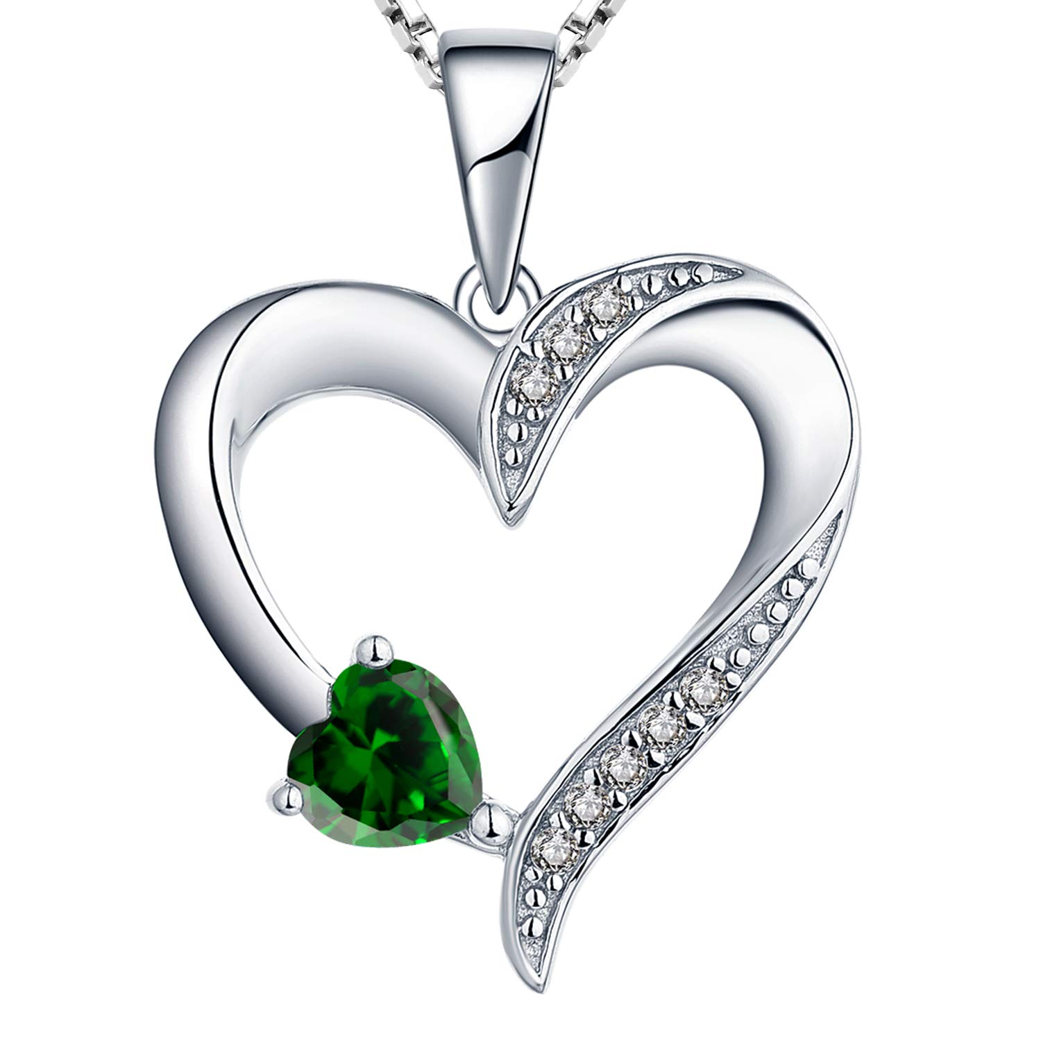 YL Collar de Corazón Plata de Ley 925 con 12 Piedras de Nacimiento Circonita Collar con Colgante de Corazón Doble para Mujer, 45-48cm