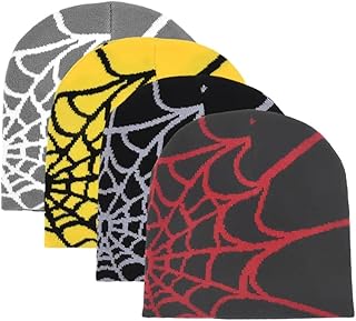 LICHENGTAI 4 Pcs Unisex Beanies Knitted Casual Hat Spider Web Pattern Street Style Beanie Cap 2024 Autumn & Winter Fashion Hat