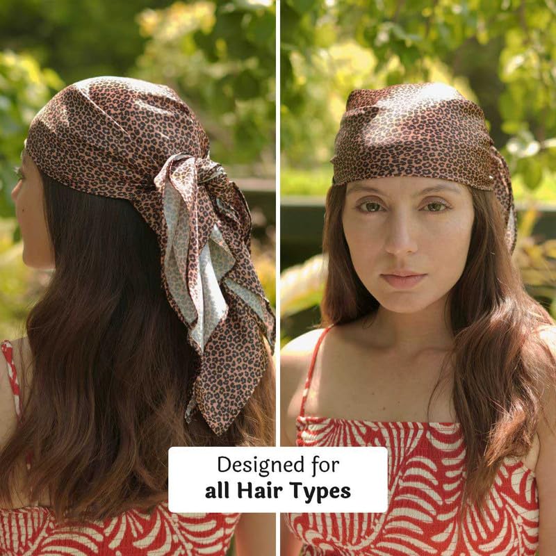 Image of Hair Drama Co. Elastic Bandana Head Scarf for Women | Silk Satin Head Wrap Bandana Scarves | Boho Style Statement Headband Stylish Design | All Day Wear Scarves | Hair Scarf Accessories