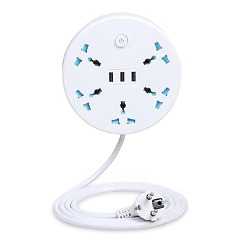 KLICK GADGETS Travel Power Strip Extension Box 3 USB Ports and 5 Outlets with Universal Sockets | Multi Plug Socket with Safety ShutterExtension Cord 2.5 mtr for Desktop Charging Station | 8 in 1