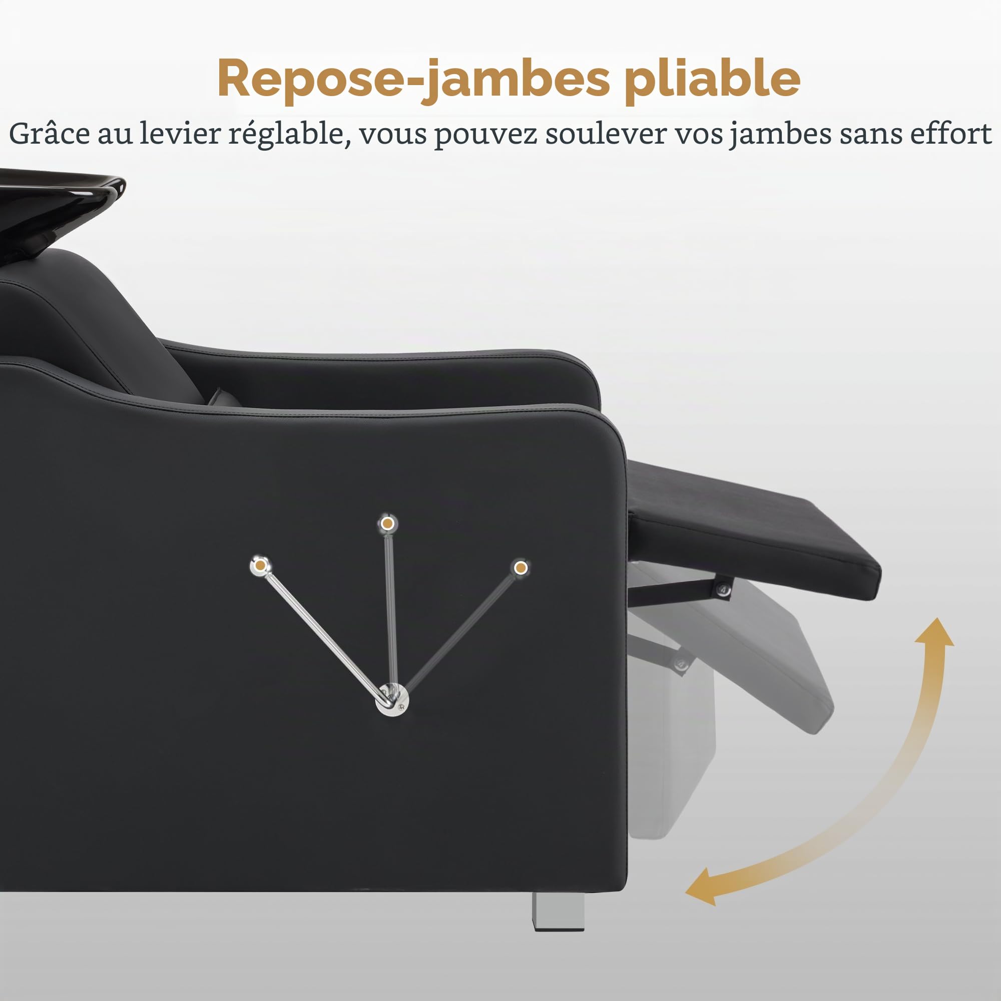 Barberpub Fauteuil de Coiffeur avec lavabo, Repose-Pieds Pliable, lavabo réglable en céramique, pour Salon de Spa, Coiffeur, Salle de Bain 8675 (Noir)