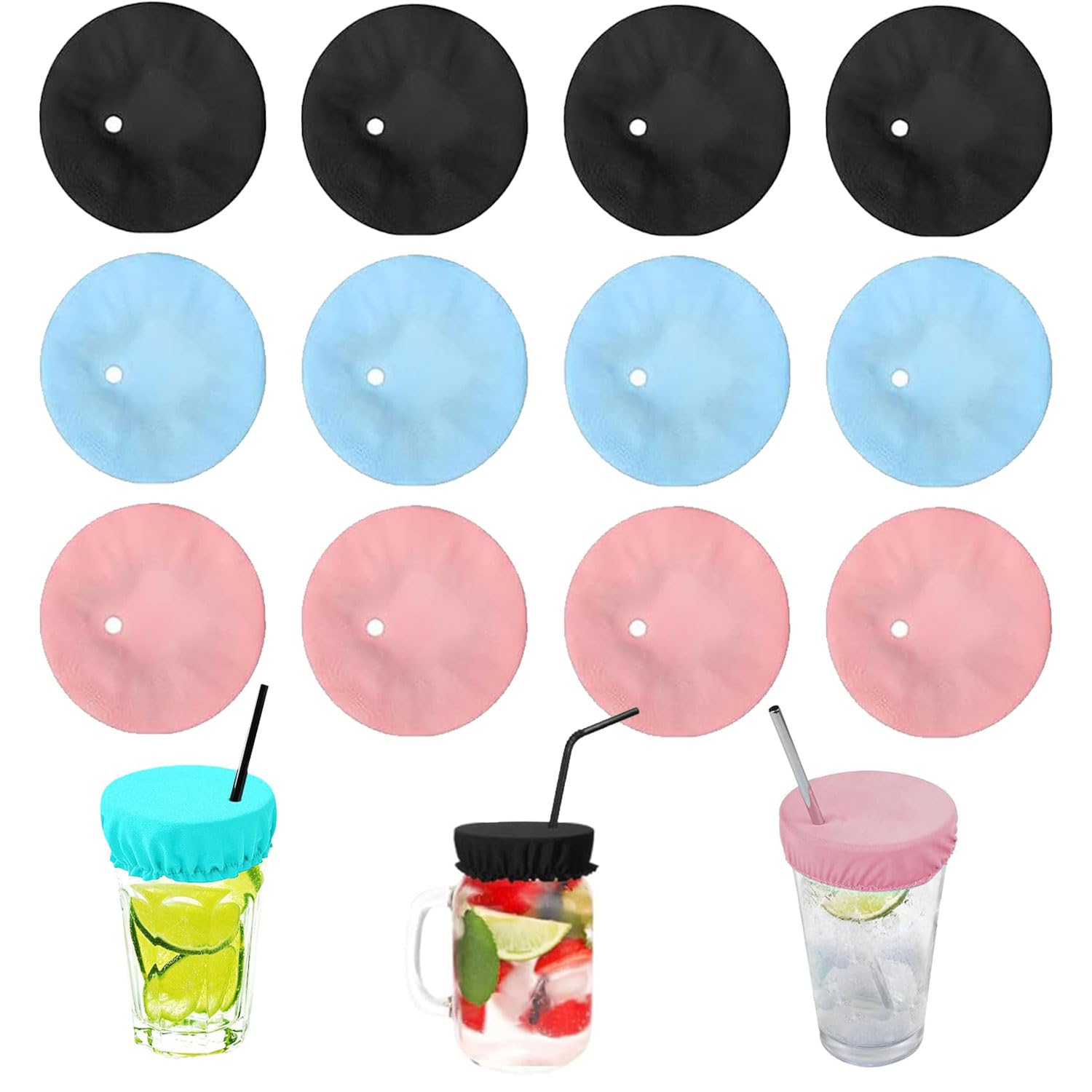 SIXHAOBU 12 Pcs Drink Covers Anti Spike, Anti-Spike Drink Protector for Women, Drink Covers Anti Spike Prevention Scrunchie, Cover Scrunchies with Straw Hole for Girls Women Bar Club Party