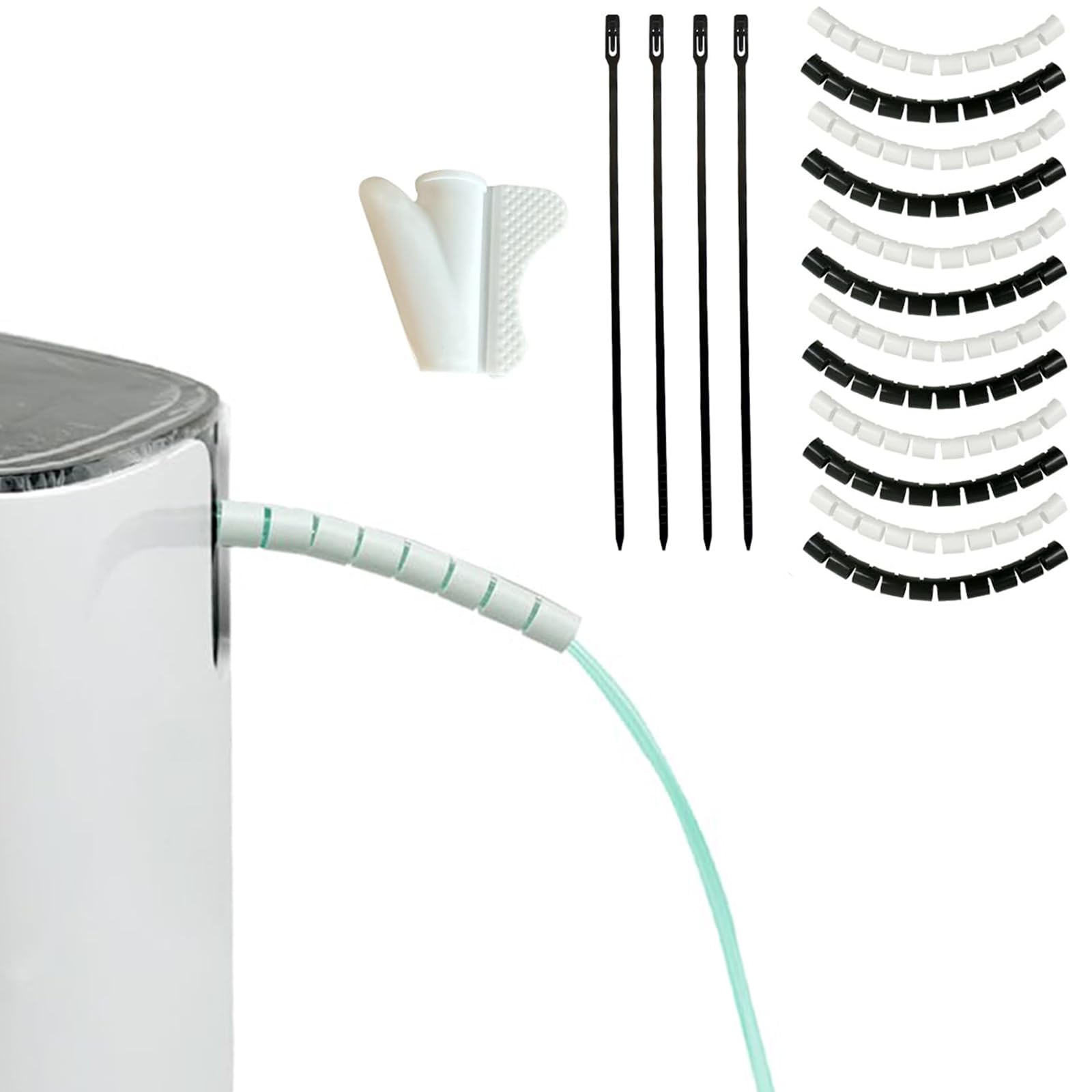 Okueejur 12 Pack Oxygen Tubing Support Crimp Straightener for Portable Oxygen Concentrator Oxygen Hose Oxygen Tubes Nasal Cannula (Black+White)