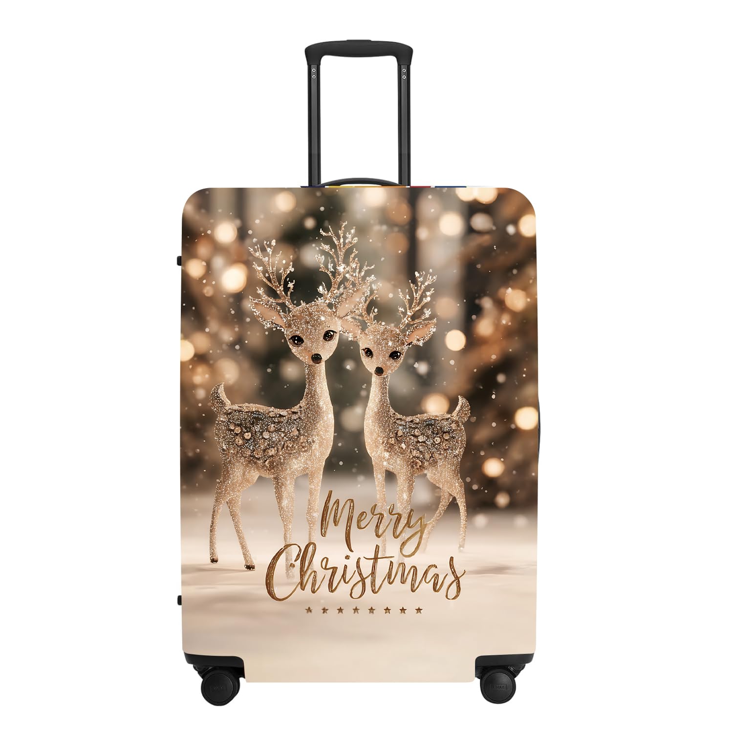Deer Christmas Luggage Cover - Two Reindeer in Snow with Glowing Tree, Warm Winter Scene Suitcase Protector for 18 20 22 Inch Bag