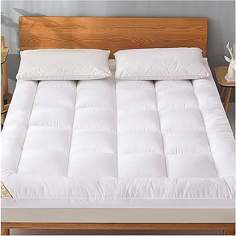 Ultra Soft Brushed Fabric Mattress Topper Queen King Size Breathable Pillow Top Quilted Feather 10cm Mattress Pad Twin Full Noiseless Fluffy Futon Mattresses (Color : Gray, Size : Twin XL-100x200cm