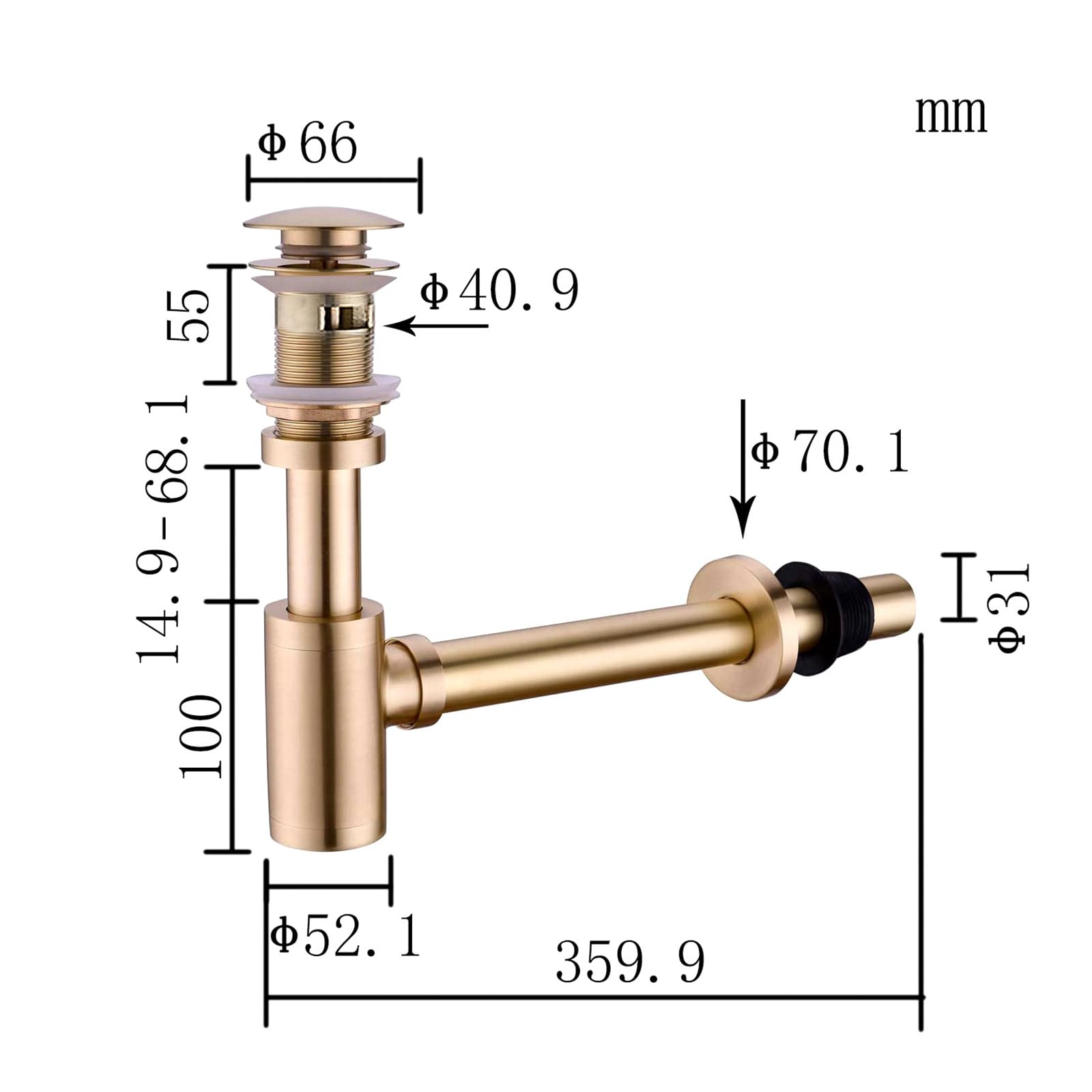 Siphon Waschbecken mit Pop-Up-Ablaufventil,Überlauf,Waschbecken Ablaufgarnitur,Höhenverstellbar Siphon Spüle für Waschbecken Waschtisch