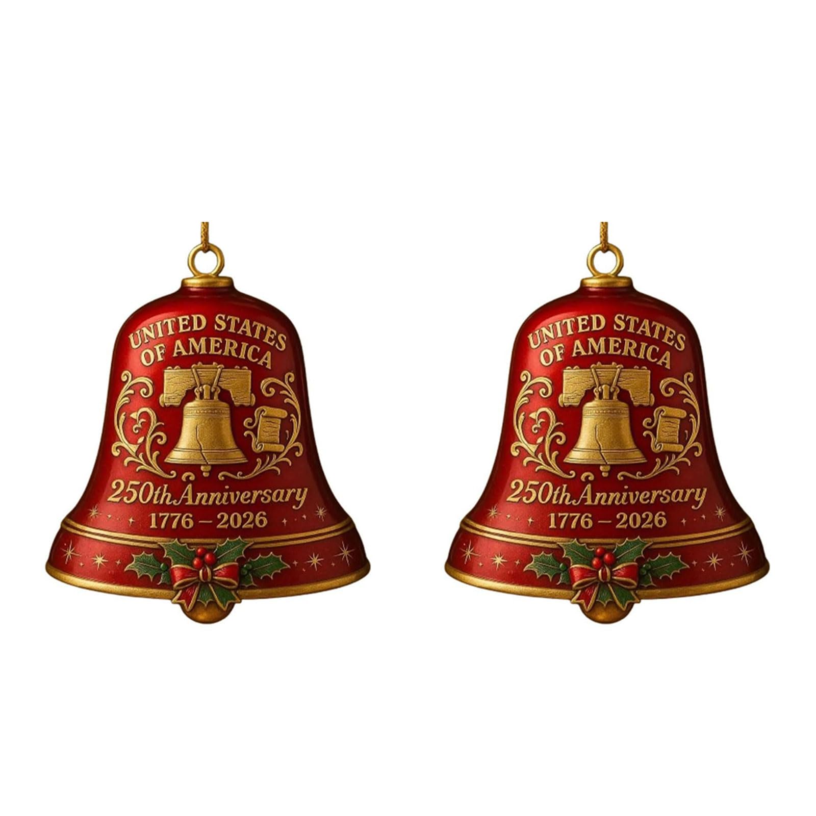 Christmas Tree Bells Ornament 250th Anniversary Hanging Decoration for Holiday Mantels Decorations Christmas Ornament