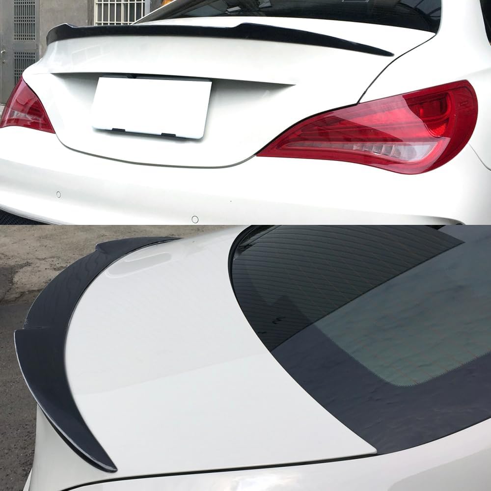 IKON MOTORSPORTS Trunk Spoiler Compatible with 2013-2018 Benz W117, V Style Painted #191, 9191 Cosmos Black Metallic ABS Rear Wing