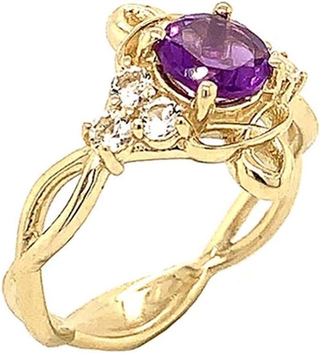 Certified 10k Yellow Gold Genuine Amethyst and White Topaz Engagement/Wedding Ring with Infinity Band (Size 10.25)