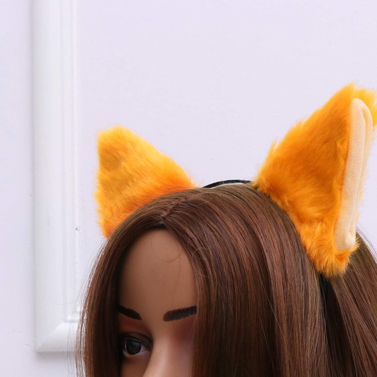 Lurrose Cat Fox Long Fur Ears Headband Cosplay Party Costume Hairbands Cut Plush Hair Hoop Headdress for Women Girls Orange - Image 6