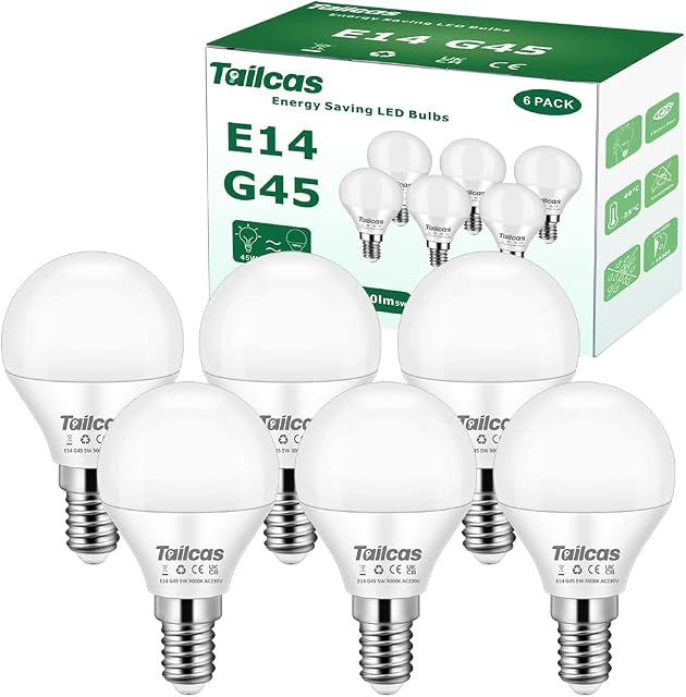 E14 Led Light Bulb, 5W 3000K Warm White (40/45W Equivalent) Small Edison Screw (SES) Bulb, G45 Golf Ball led Light Bulb, 450lm CRI>80 No Flickering Non-dimmable, for Interior Lighting, 6-Pack