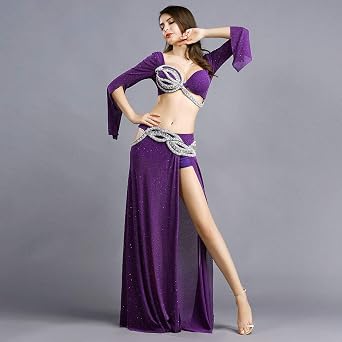 ROYAL SMEELA Belly Dance Costume for Women Belly Dance Skirt Slit Sexy Belly Dance Bra Top Long Sleeve Carnival Outfits