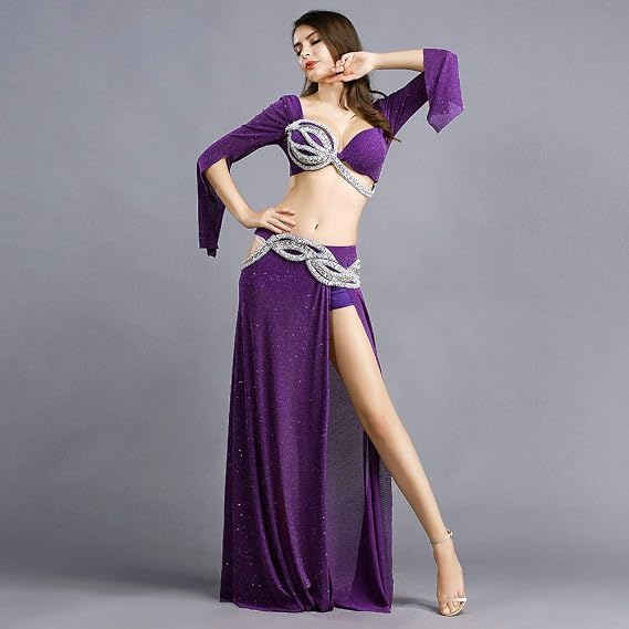ROYAL SMEELA Belly Dance Costume for Women Belly Dance Skirt Slit Sexy Belly Dance Bra Top Long Sleeve Carnival Outfits