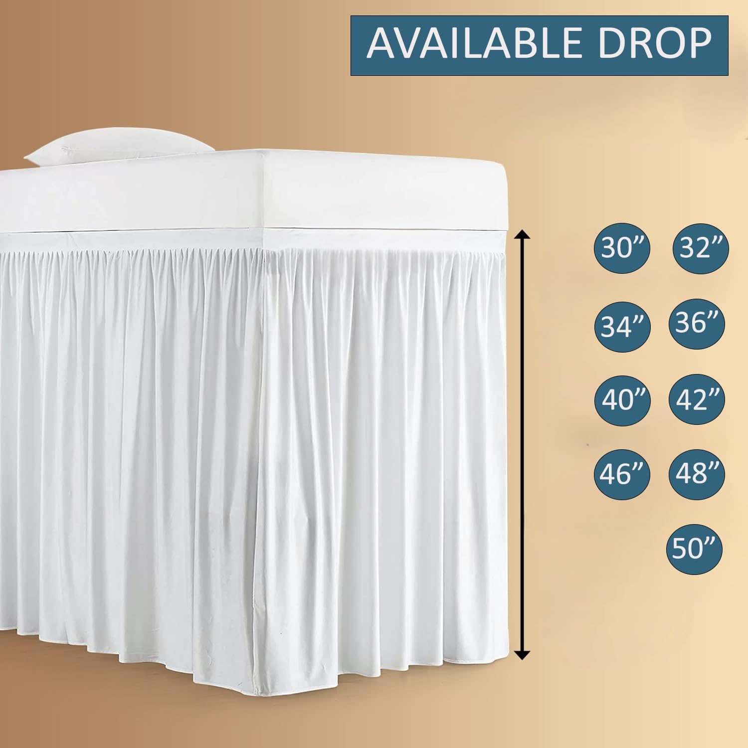 Dust Ruffled Dorm Bed Skirt - Premium 100% Microfiber Extra Long College Dorm Room Bed Skirt - Split Corner, Wrinkle Free & Stain Resistant - White, (Twin XL -30" Drop)