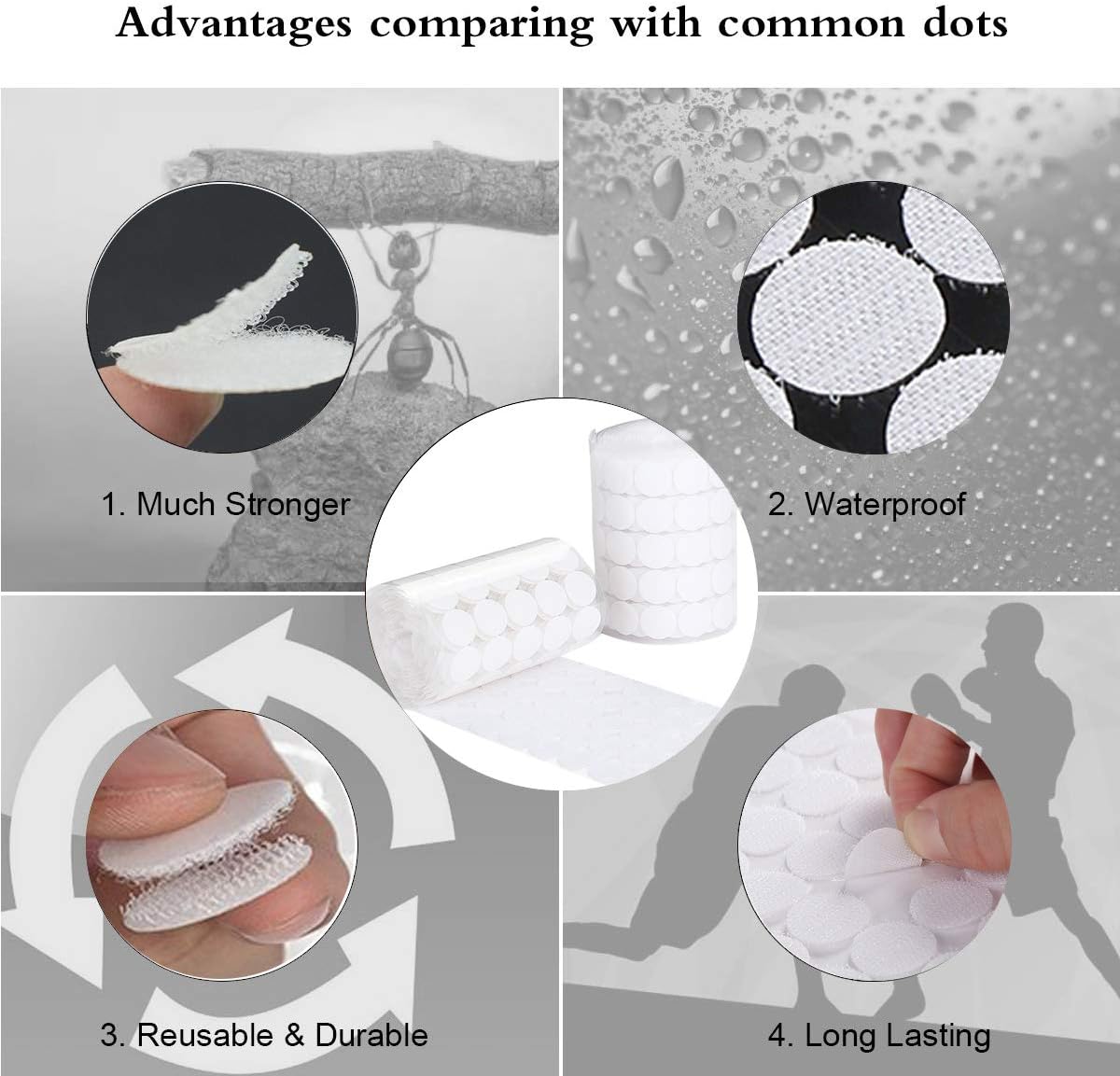 White Self Adhesive Dots 500pcs(250 Pairs) 1" Diameter Hook and Loop Dots Taps for School, Office