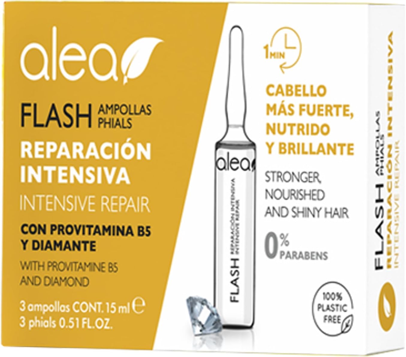 ALEA – Ampollas Hidratantes para el Cabello – Ampollas Flash – 3 x 15 ml – Nutre Intensamente el Cabello – Aporta Fuerza y Resistencia – Reparador de Puntas – Previene la Rotura – Pelo más Brillante