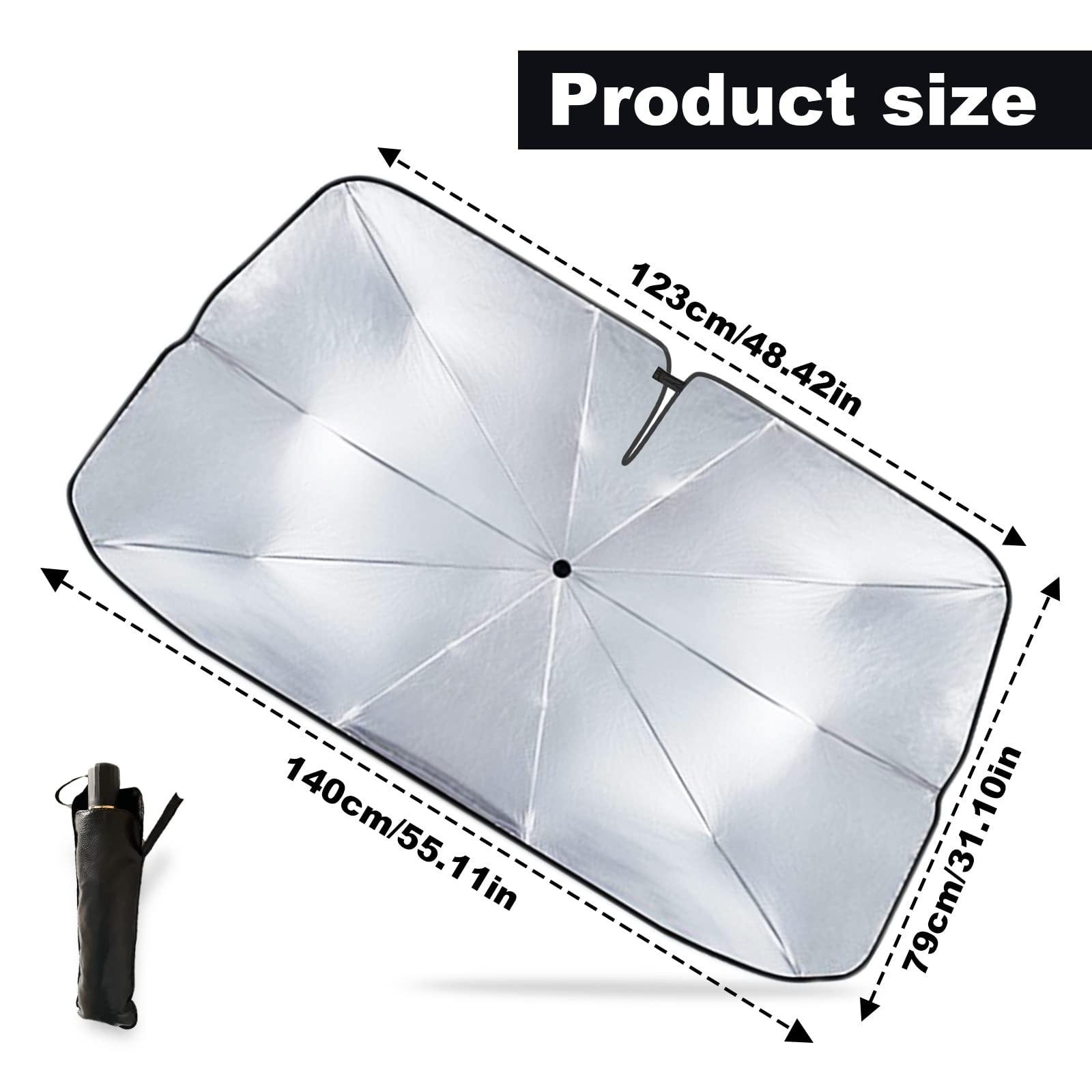 Car Windshield Sun Shade Umbrella, Reflective Sunshade for Car Front Window Blocks UV Rays Heat Keep Vehicle Cool, Foldable Car Shade Front Windshield Car Accessories Interior (55x31 Inches)