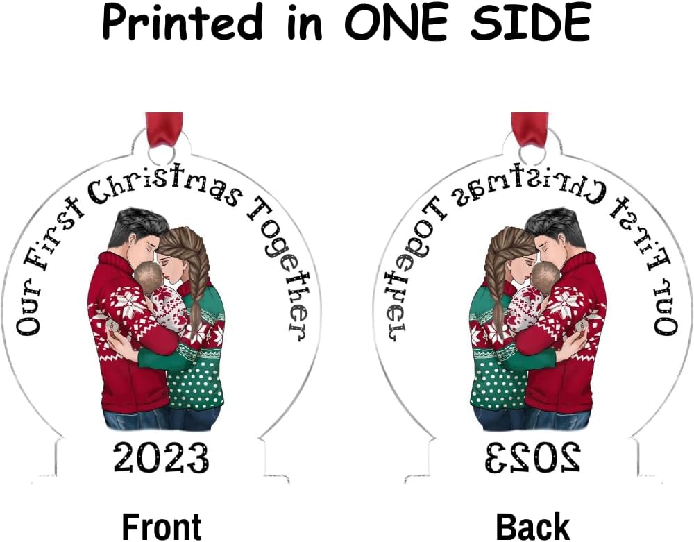 Gossby Personalized Acrylic 2023 Baby First Christmas Ornament - Custom Gift for 1st Time Mom, 1st Time Dad with Design, Name - First Baby for New Parents - Our First Christmas Together