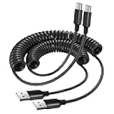 Besgoods USB to USB C Cable Coiled Car Charger, C Charger Fast Charging Cord 3ft for Carplay 60W 3A Retractable Auto USB A to USB C for iPhone 17 16 15 Galaxy S25 Ultra S24 FE A15 A54 A35 A16, 2Pack