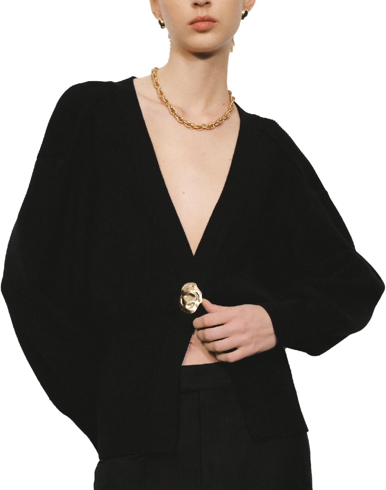 URBAN REVIVO Women Knitted Cardigans Long Sleeve V-Neck Lightweight Sweater One Leaf Button Down Outwear