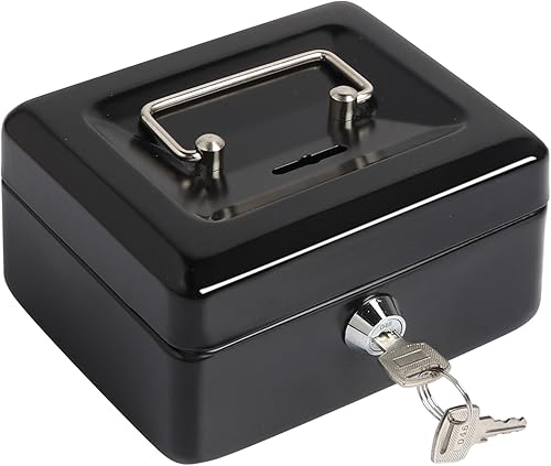 Kasten Caja pequeña para efectivo con ranura para niños, caja de metal con bandeja para dinero, 5.9 x 4.7 x 3.2 pulgadas, color negro