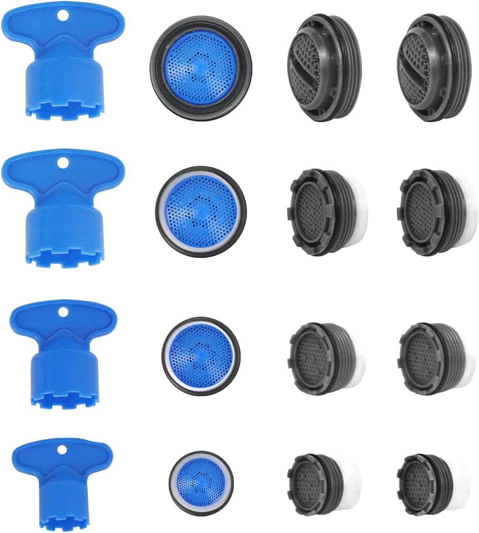Tap Aerator 12 Pack (M16*3/M18*3/M22*3/M24*3), Water Saver Tap Filter Faucet Aerator Replacement Parts with 4 Removal Wrenches