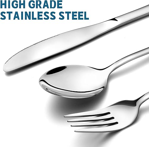Miniatura 3 de Juego de cubiertos de 30 piezas de acero inoxidable para 6, incluye tenedores, cucharas, cuchillos, pulido con espejo, apto para lavavajillas
