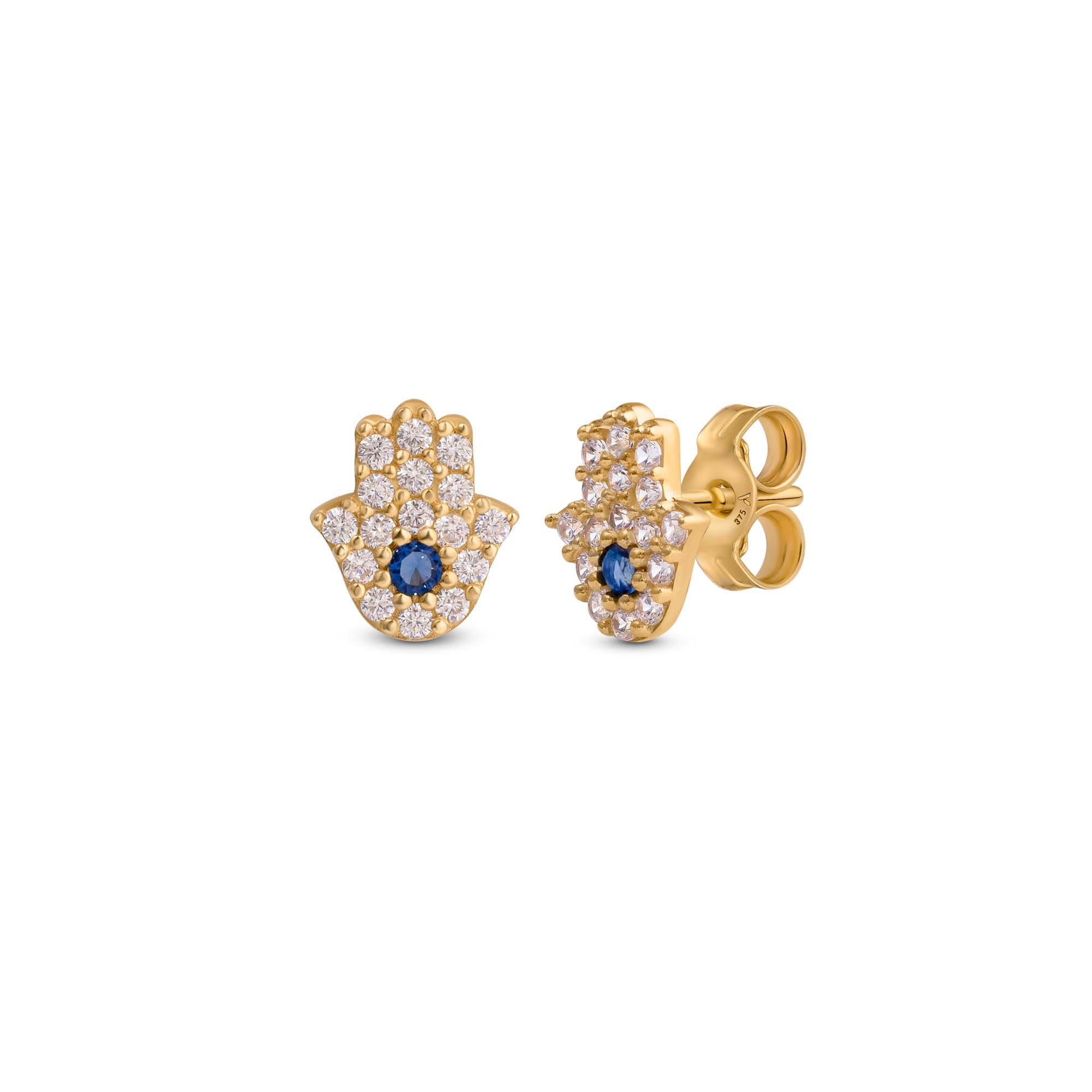 AmbertaPendientes de la Suerte con Circonitas para Mujer en Oro Italiano de 9 Quilates