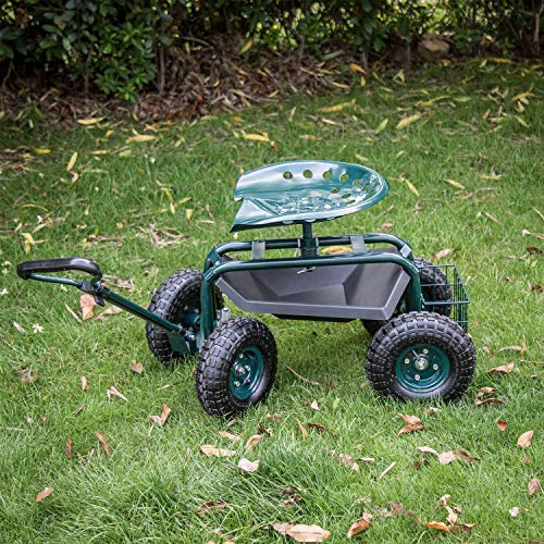 Kinbor Rolling Garden Scooter Garden Cart Seat With Wheels And Tool Tray, 360 Swivel Seat, Green #TOP5
