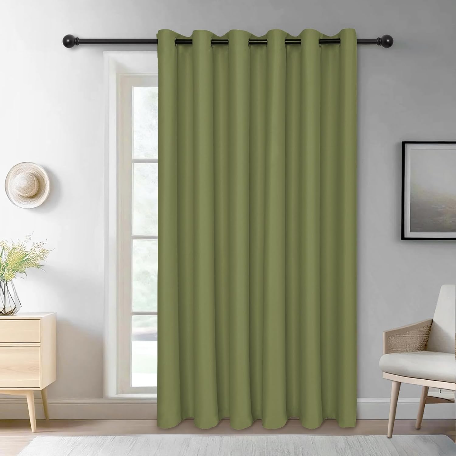 JIUZHEN Room Divider Curtains for Bedroom/Living Room, Thermal Insulated Blackout Door Curtain, Grommet Top Sliding Door Curtains (Olive Green, W100 by L84, 1 Panel)