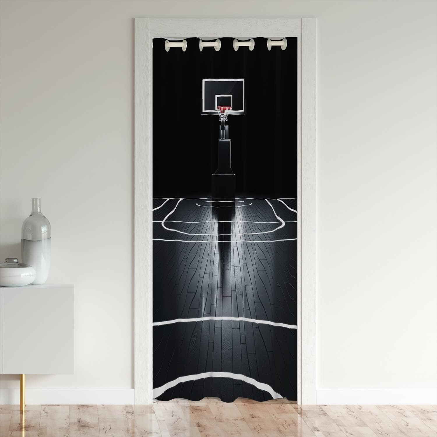 jejeloiu Basketball Court Door Curtain for Doorway Privacy 52''x80'' Closet Cover Sports Room Gamine Divider Black White Window Treatments