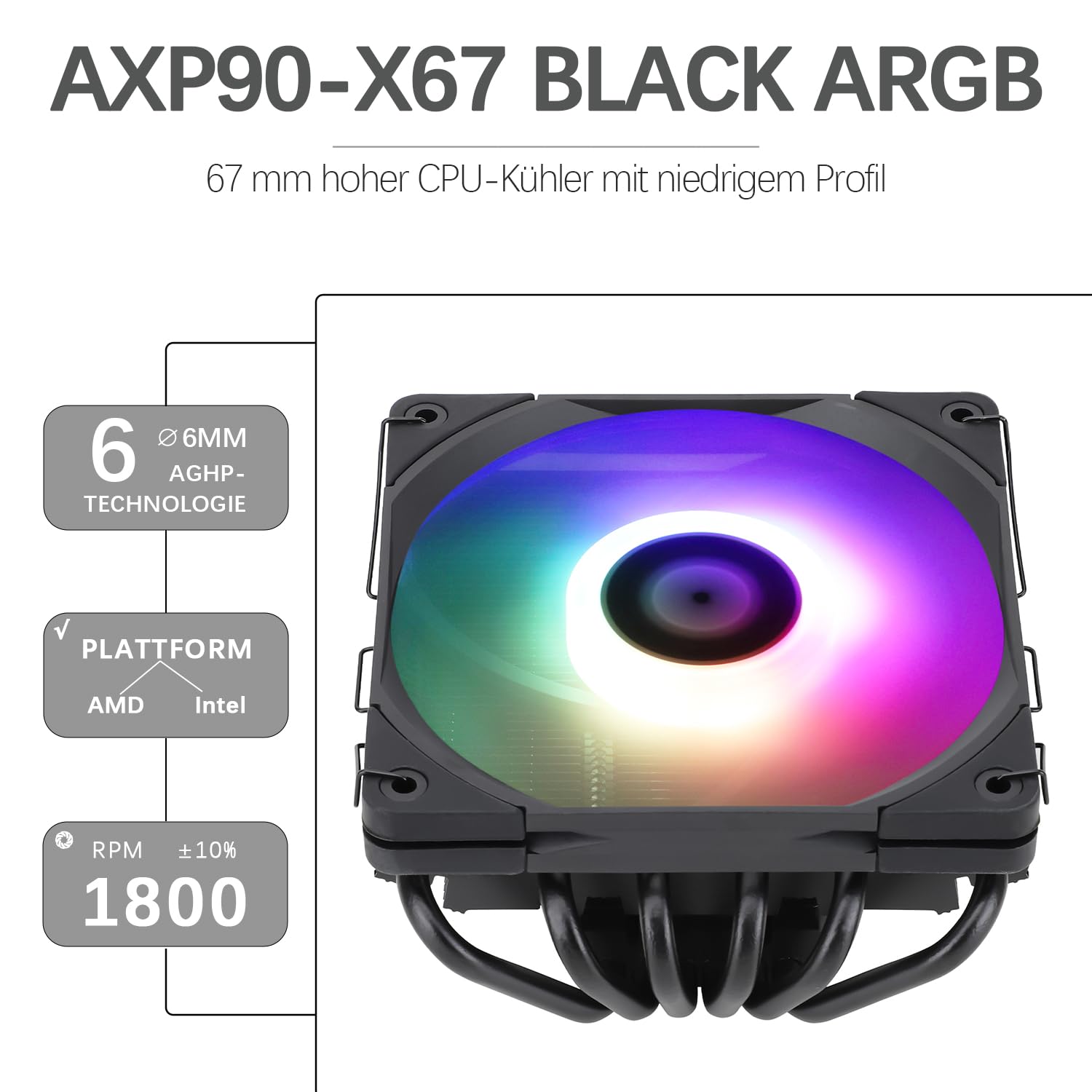 TR-Thermalright AXP120 X67 Black ARGB CPU Cooler 6 Heatpipes, silenziosa ventola 120 mm, 1800 RPM, per AMD AM4/AM5, Intel LGA1851/1700/115x/1200/2011, profilo basso ITX PC Cooler Nero